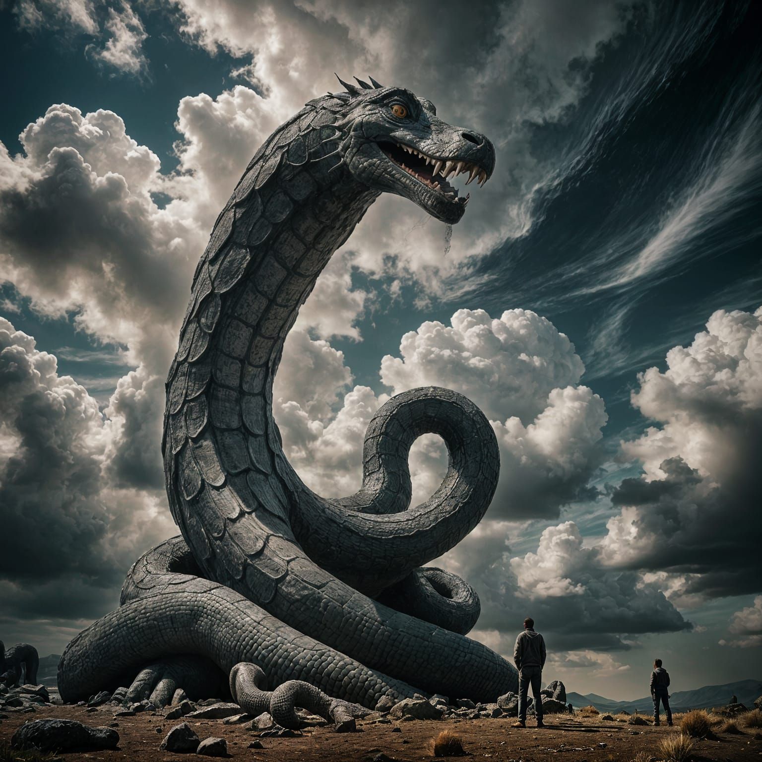 Colossal Three-Headed Serpent in the Sky