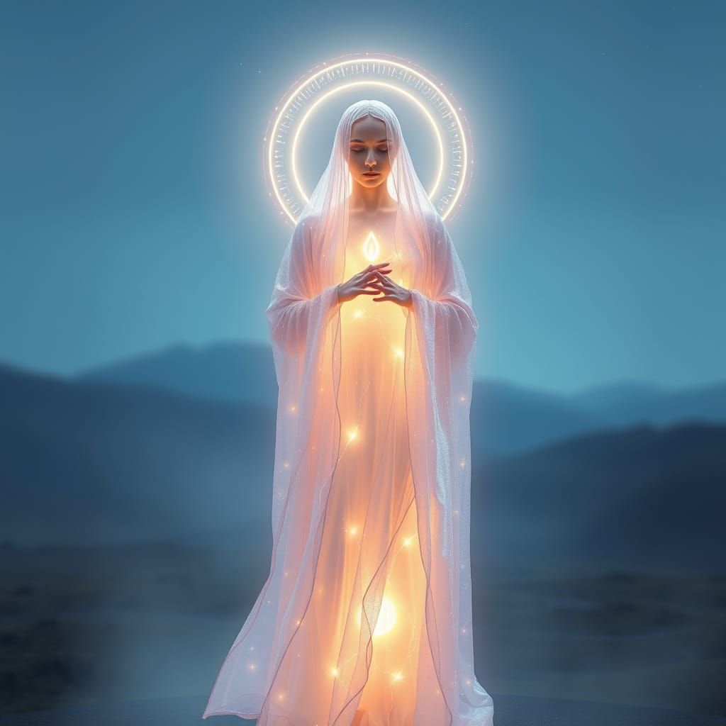 Ethereal Being Attunes to Divine Frequency in Cosmic Harmony