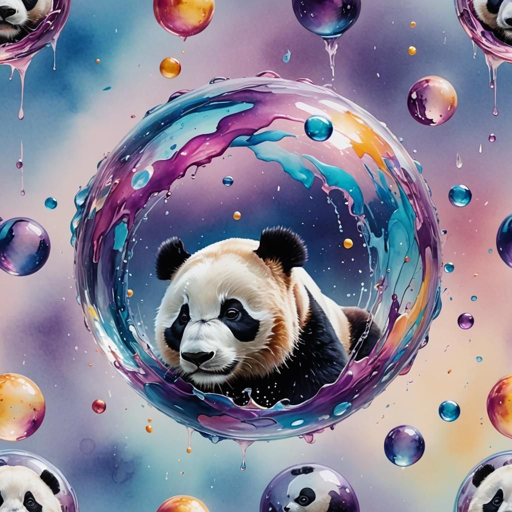 Panda Made of Colorful Water in Sphere