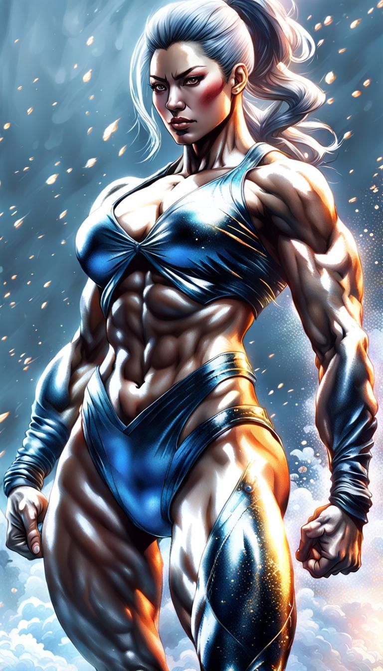 Ethereal Bodybuilder Portrait in Japanese Illustration Style