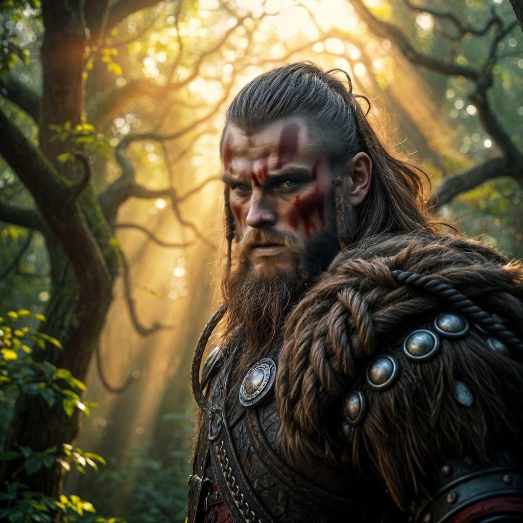 Epic Viking Warrior in High Fantasy Forest