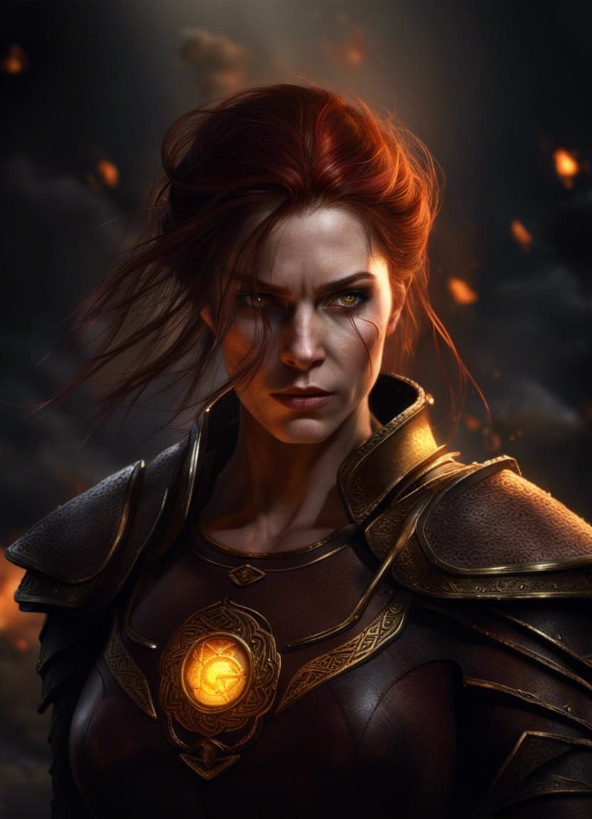 Fierce Female Cleric with Braids and Scars