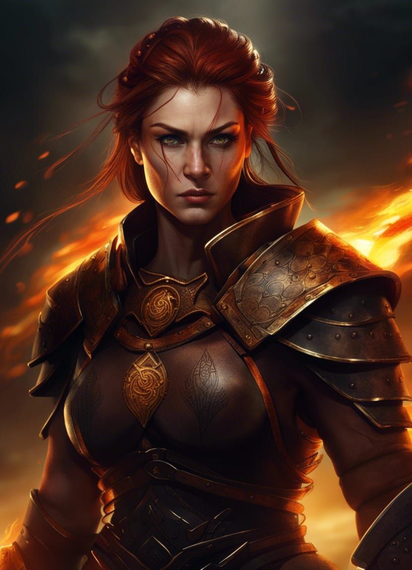 Strong Female Cleric with Braids and Scars