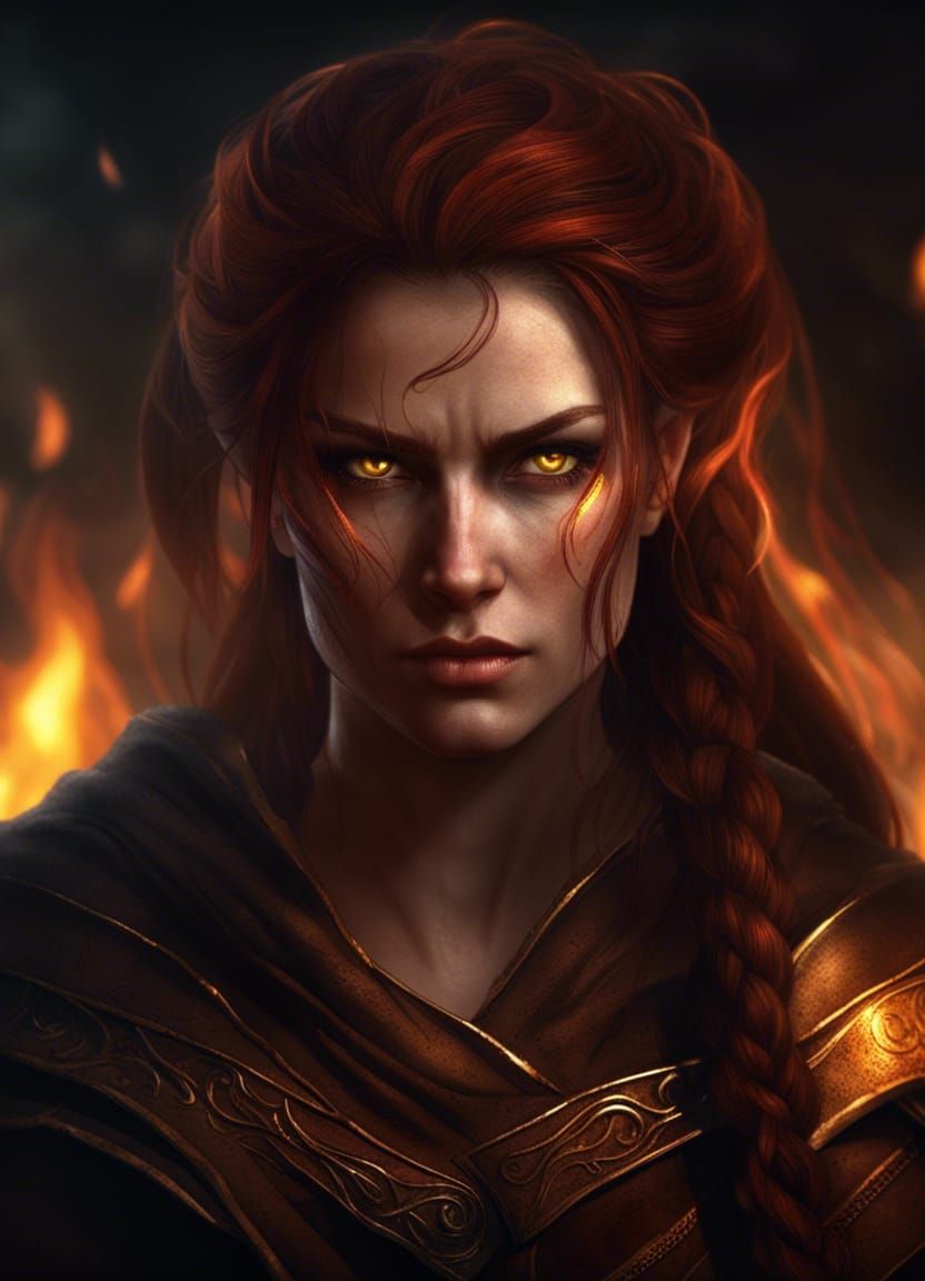 Muscular Female Cleric with Auburn Hair, Fantasy Art