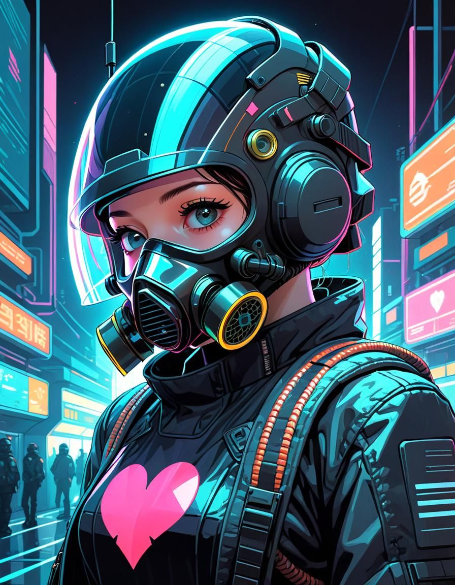 Cyborg with Gas Mask in Cyberpunk Pixel Art Style