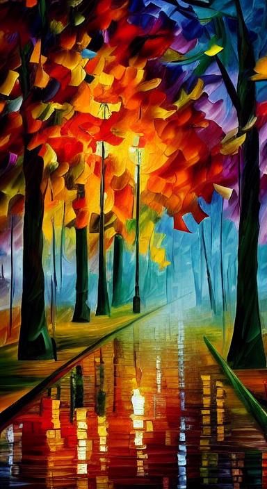 Rainy Autumn Night Park Scene in Collage Style