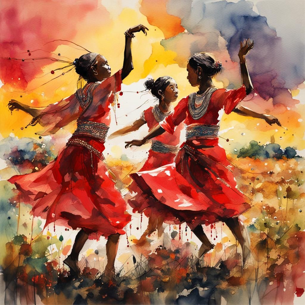Epic Watercolor Illustration: Mamanwa Youths Dancing