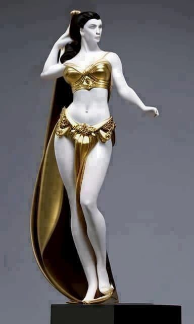 Baroque Marble Sculpture of Leia in Gold Bikini