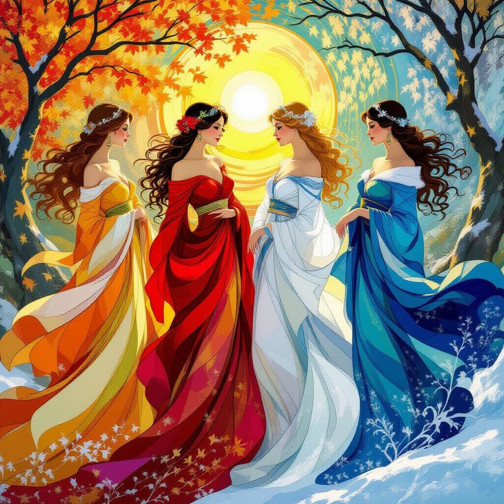 Four Seasons Personified in Vibrant Digital Art