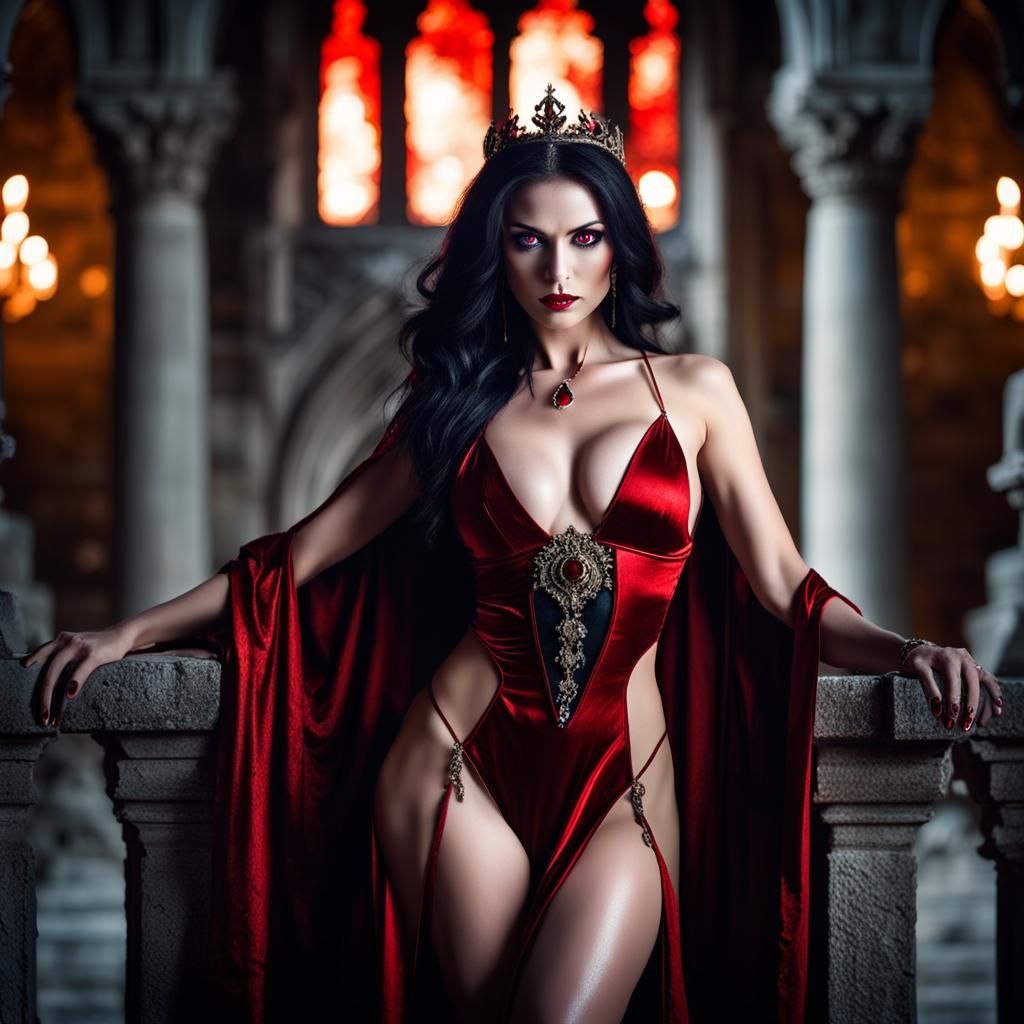 Lustrous Unclad Vampire Queen in Moonlight
