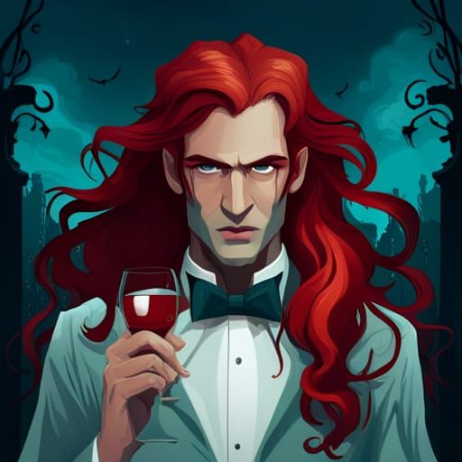Handsome Red-Haired Vampire in Graveyard Portrait