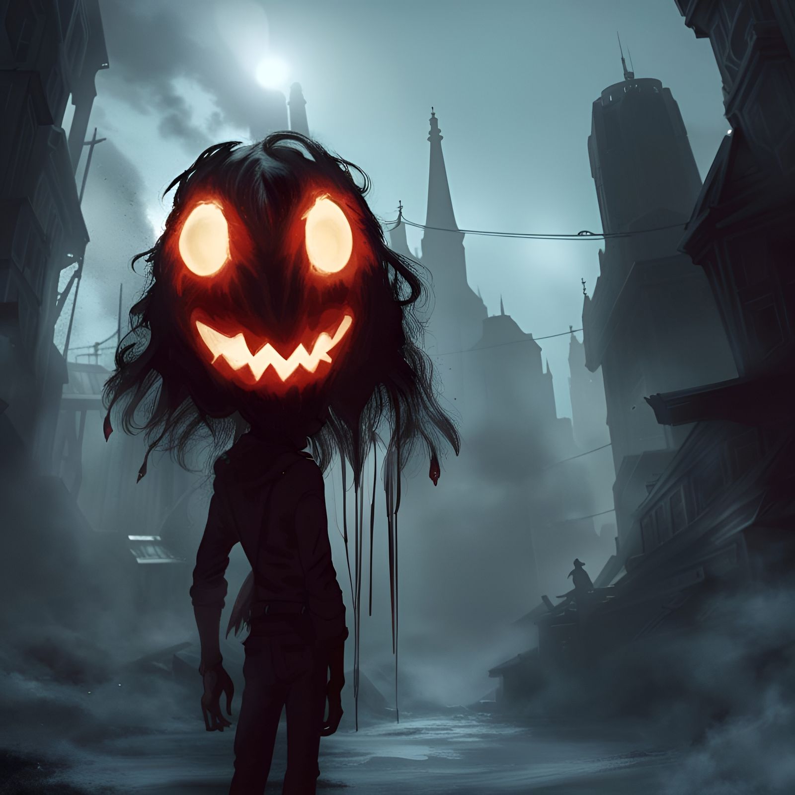 Sinister Figure in Darkness with Smiley Mask