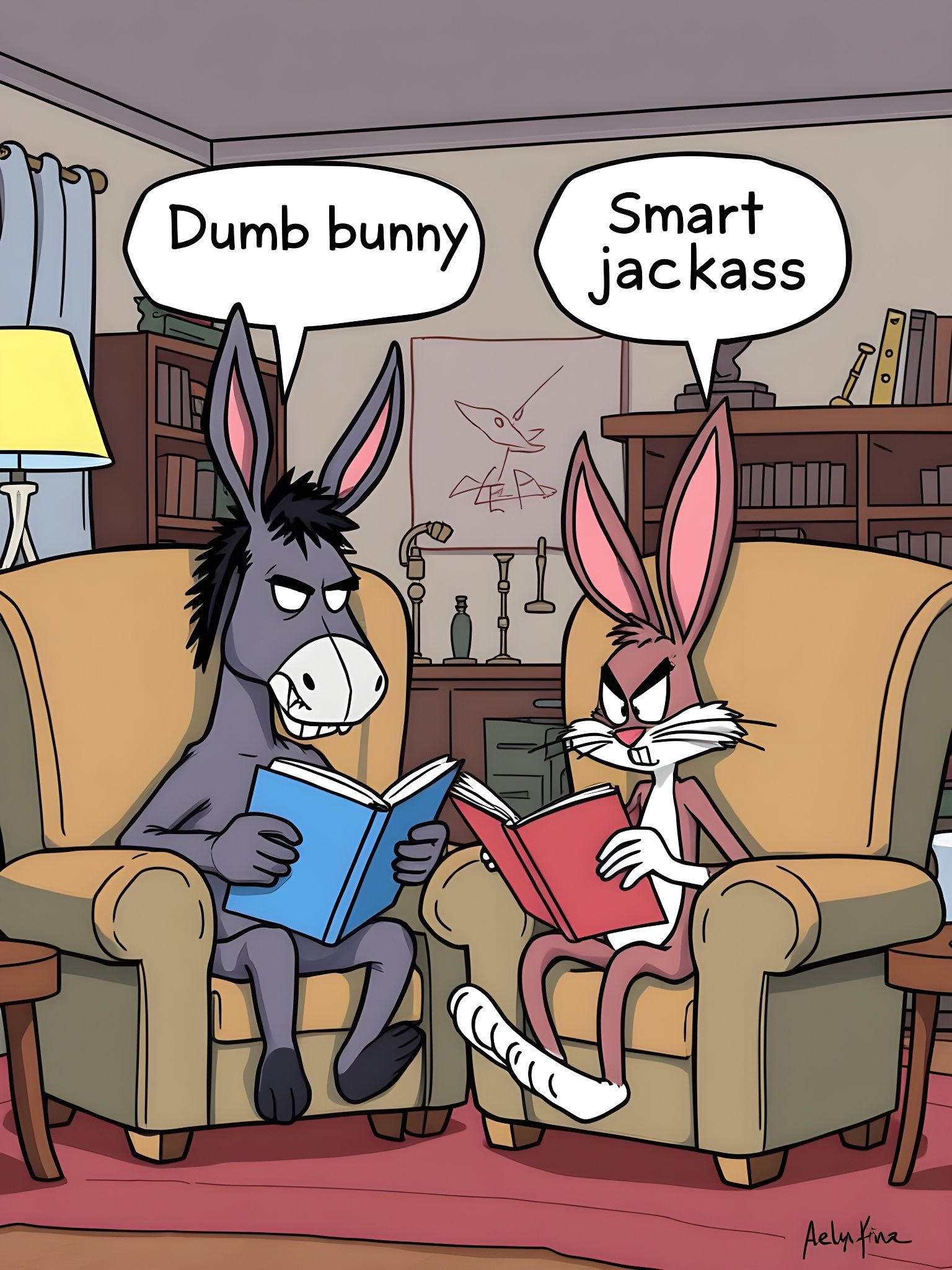 Cartoon Donkey and Bunny Argument in Color Comic Style