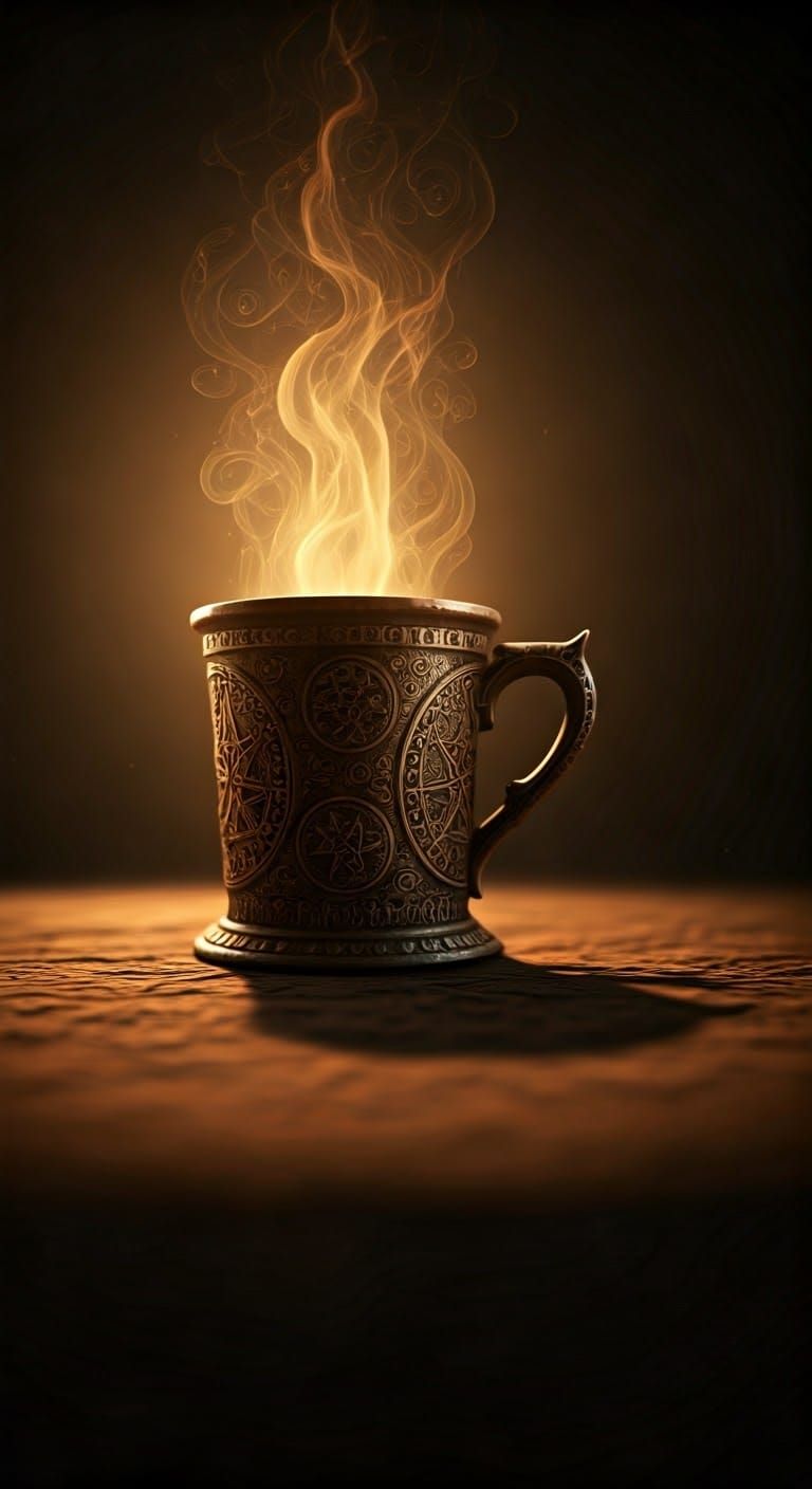 Mystical Cup in Witch House, Hyperrealistic Art