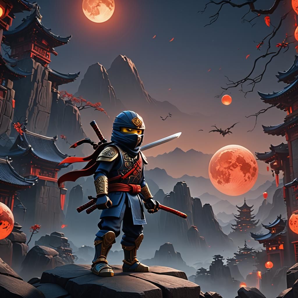 Ninjago Ninja with Red Moon, Fantasy Concept Art
