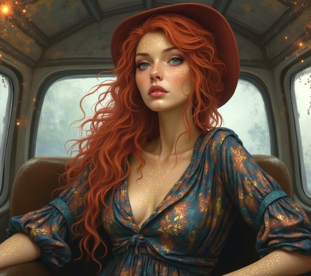 Woman with Bioluminescent Markings and Sun Hat