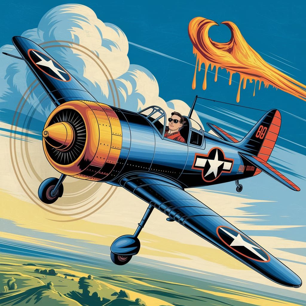 1920s Biplane Stunt Pilot in Aerial Show Poster Style