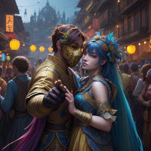 Vibrant Couple Dancing at Fantasy Party