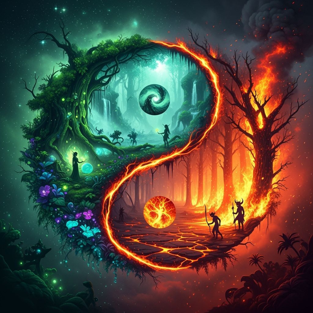 Yin-Yang Symbol: Forest and Inferno in Digital Art