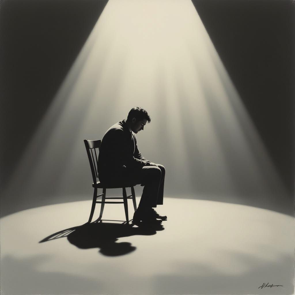 Figure in Dim Room Contemplating in Moody Light