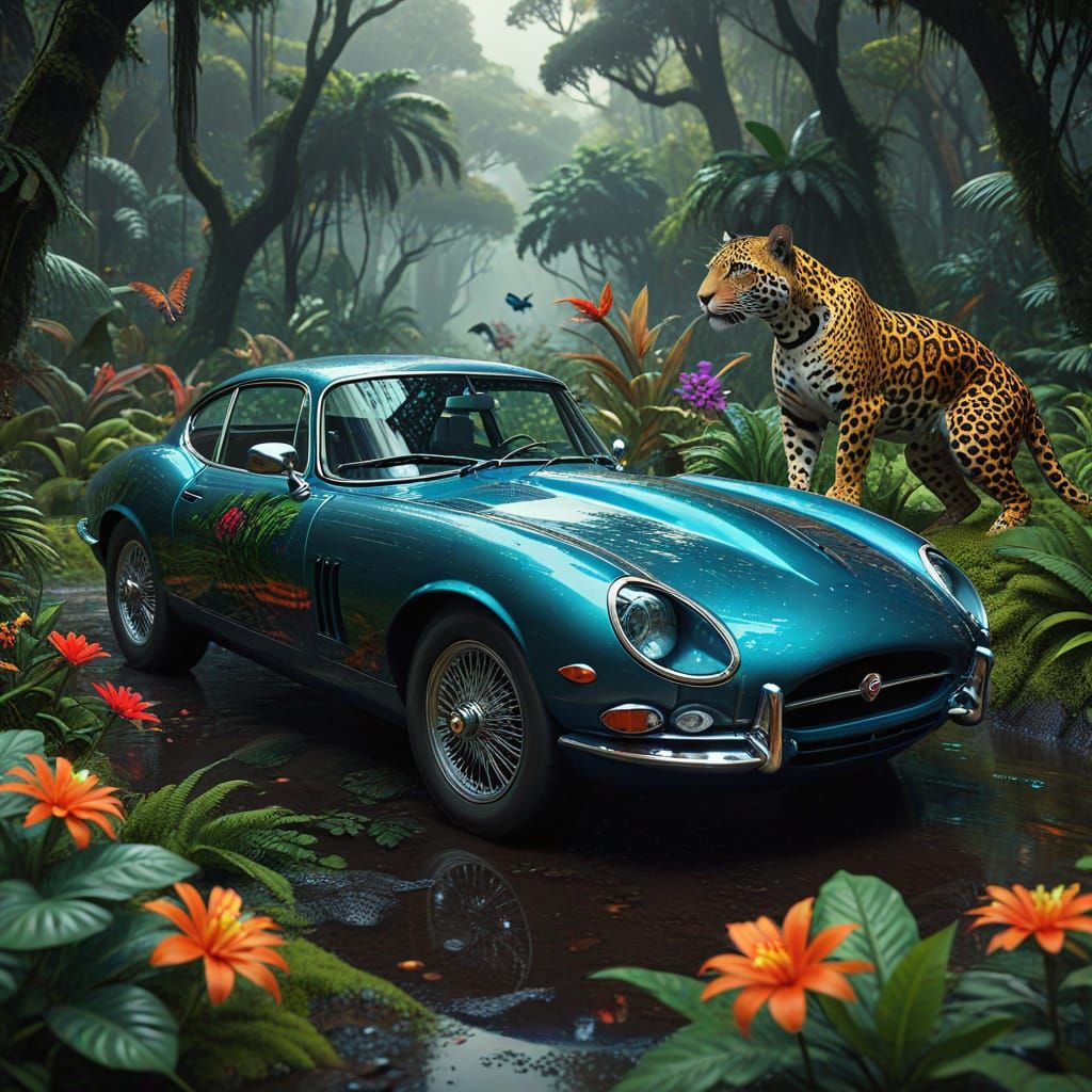 Lush Amazon Rainforest with Car Jaguar: Photorealistic 3D