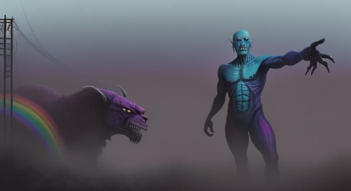 Macabre Rainbow Hellscape in Watercolor Style