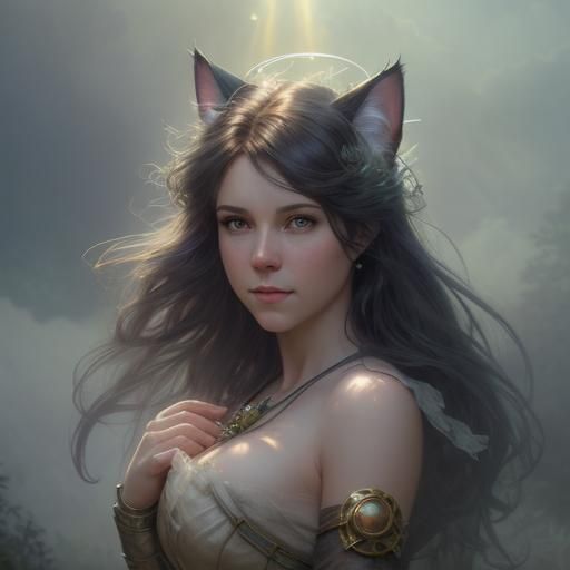 Cat Fairy in Mystic Forest, Steampunk Style