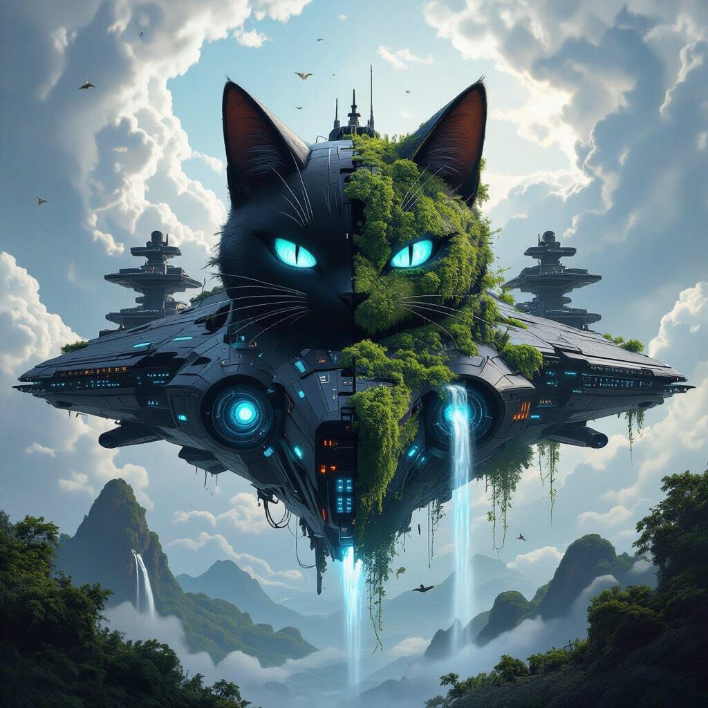 Colossal Transforming Cat Battleship on Alien Planet