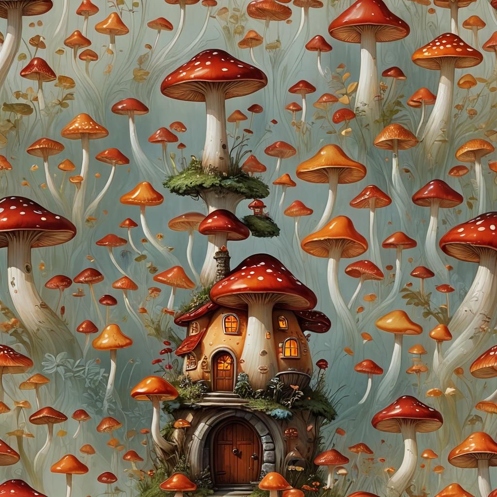 Whimsical Blown Glass Mushroom House in Enchanted Forest