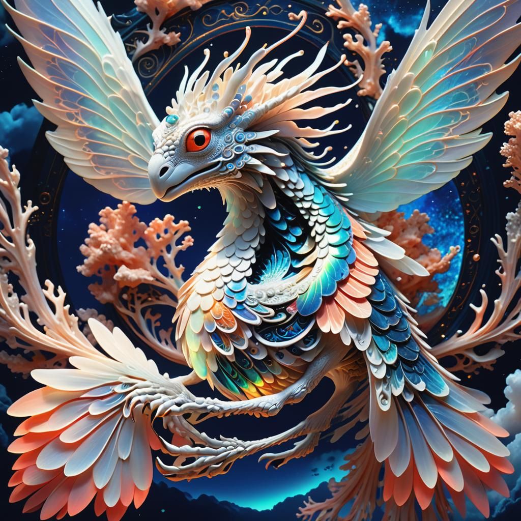 Iridescent Creature in Bioluminescent Coral Garden