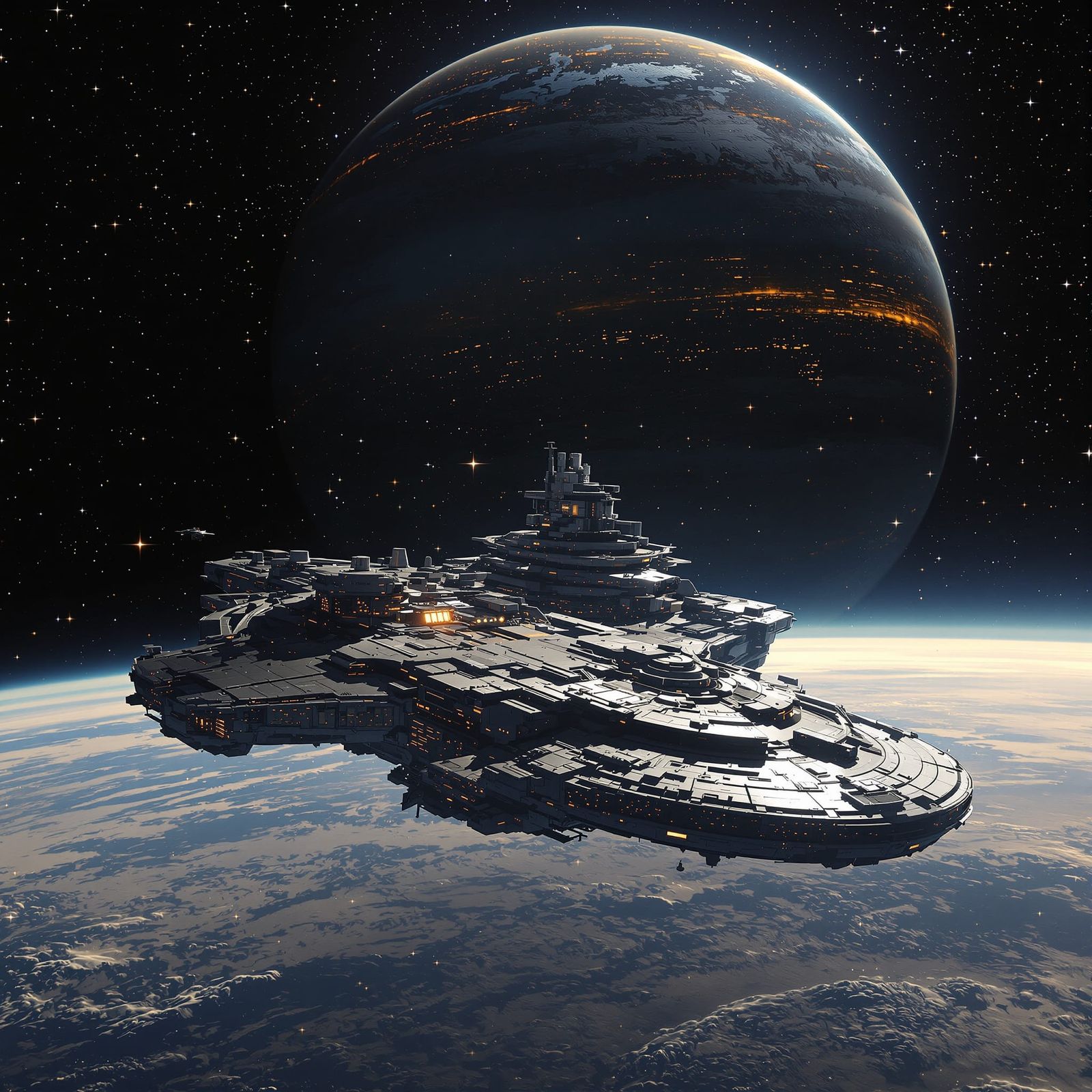 Colossal Generation Spaceship Drifts Past Gas Planet