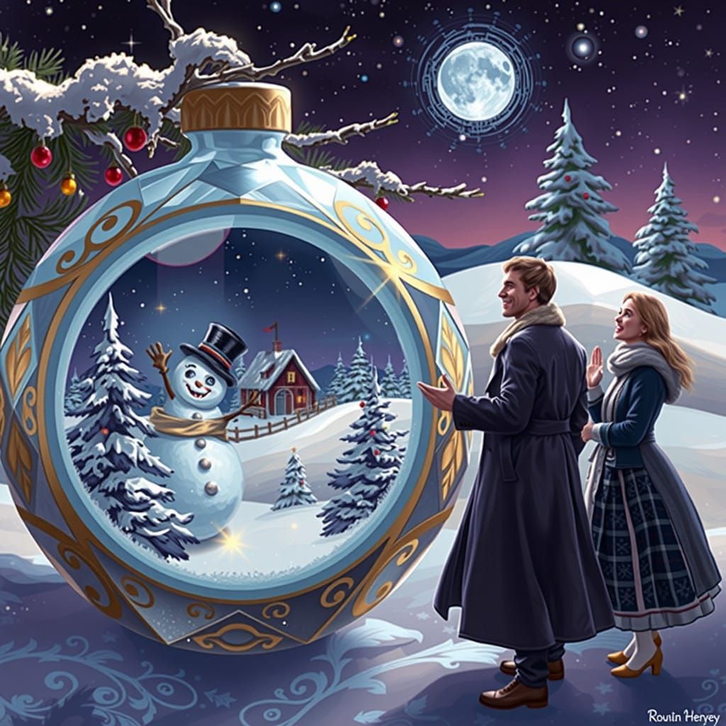 Crystal Ornament Wonderland in Whimsical Winter Scene