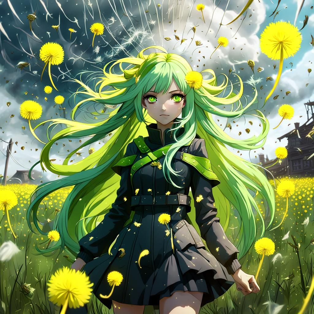 Anime Girl in Dandelion Seed Tornado