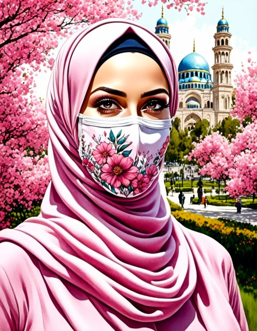 European Hijabi Woman Portrait in Watercolor