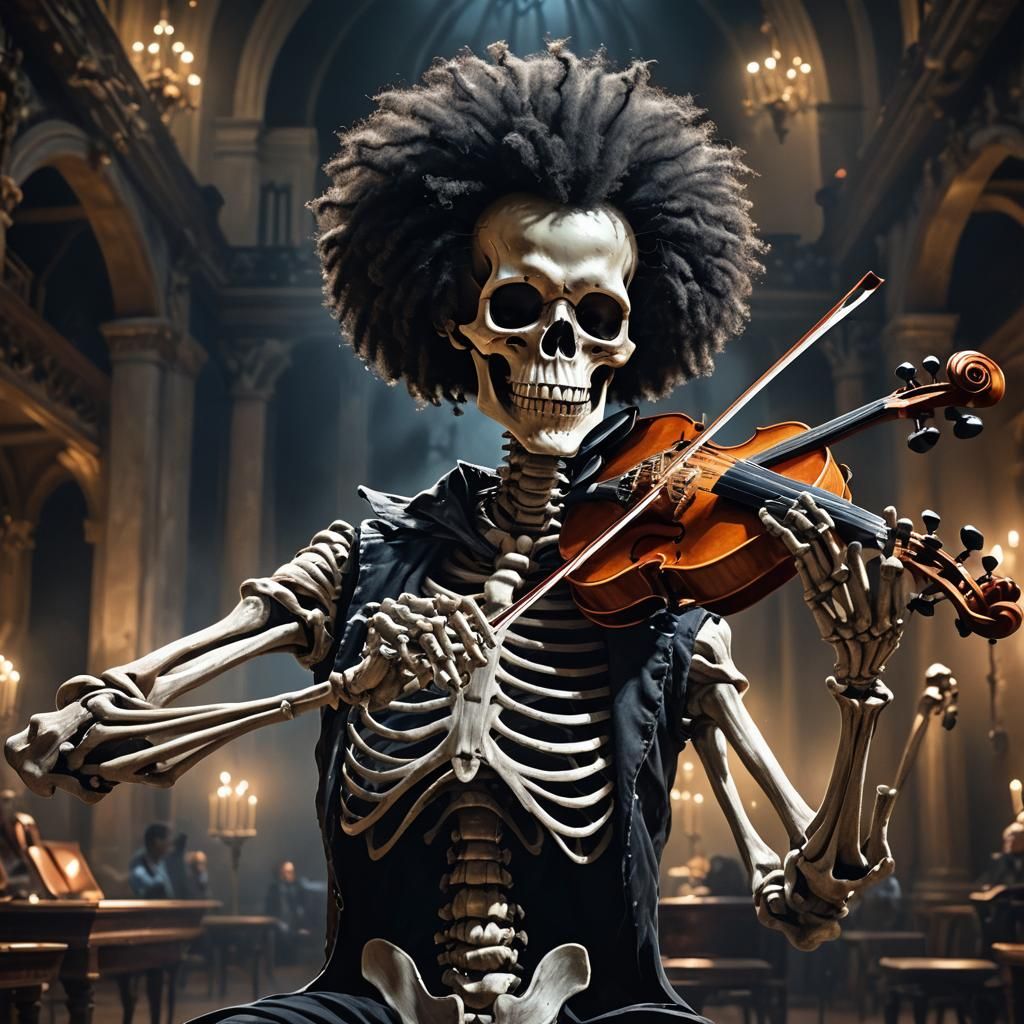 Skeleton Virtuoso in Mystical Concert Hall