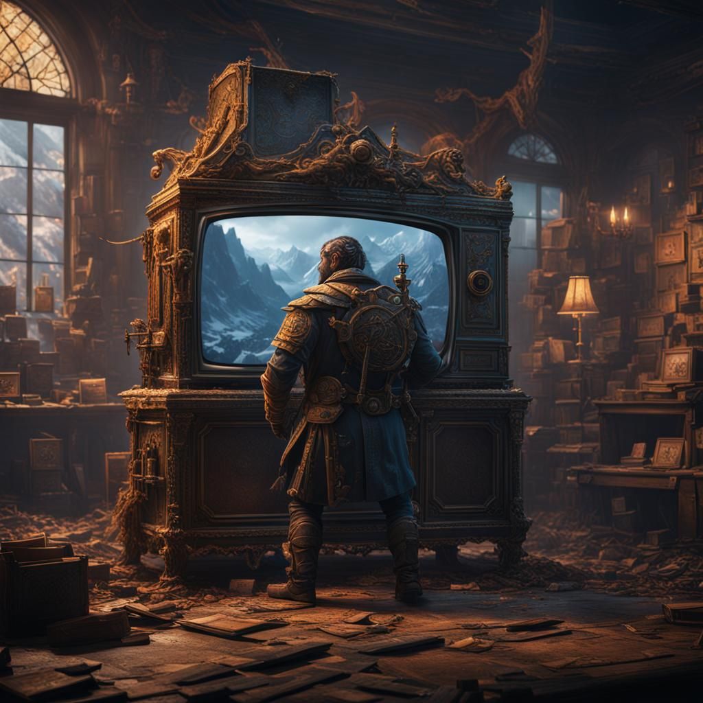 Fantastical TV Man: Detailed Matte Painting