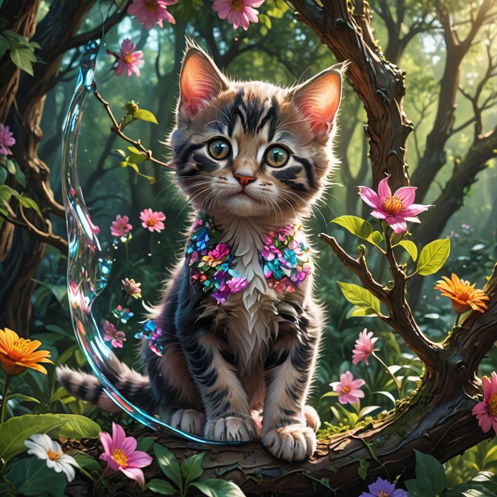 Kitten's Transparent Body Filled with Colorful Flowers