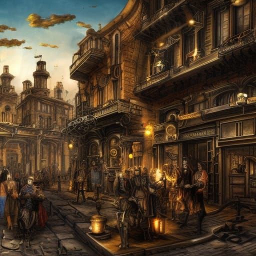 Steampunk Cityscape: Renaissance Italy in a Futuristic Style
