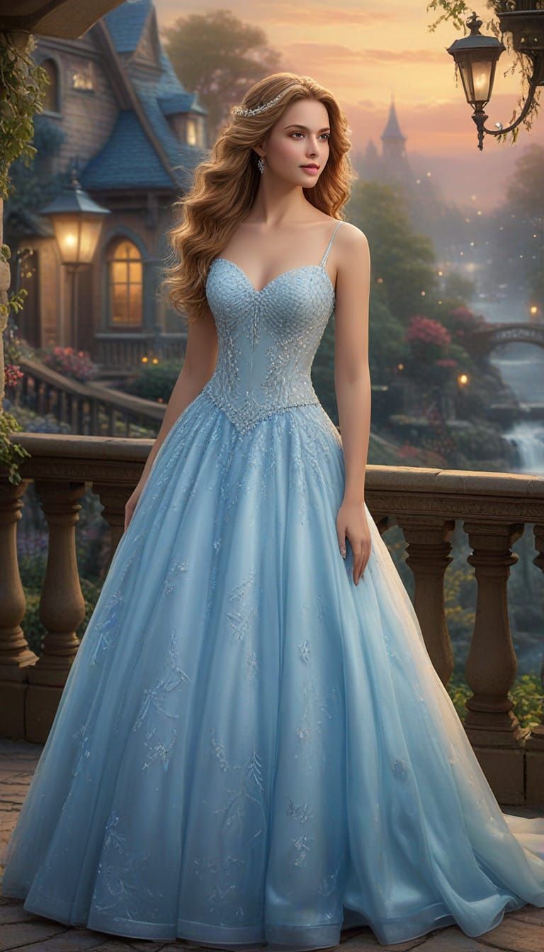 Enchanted Cinderella in Elegant Blue Ball Gown