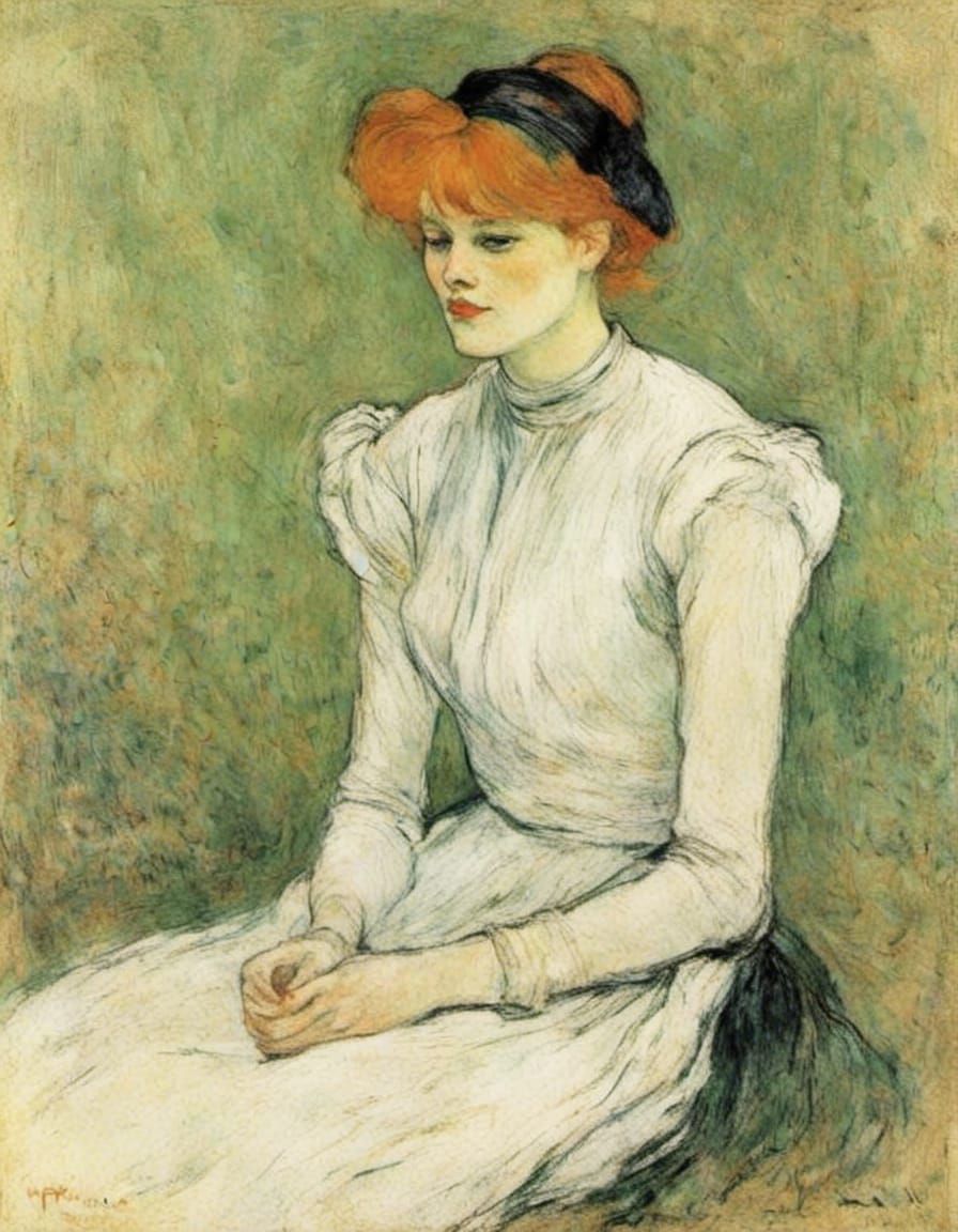 Minimalist Drawing of Girl in White Dress