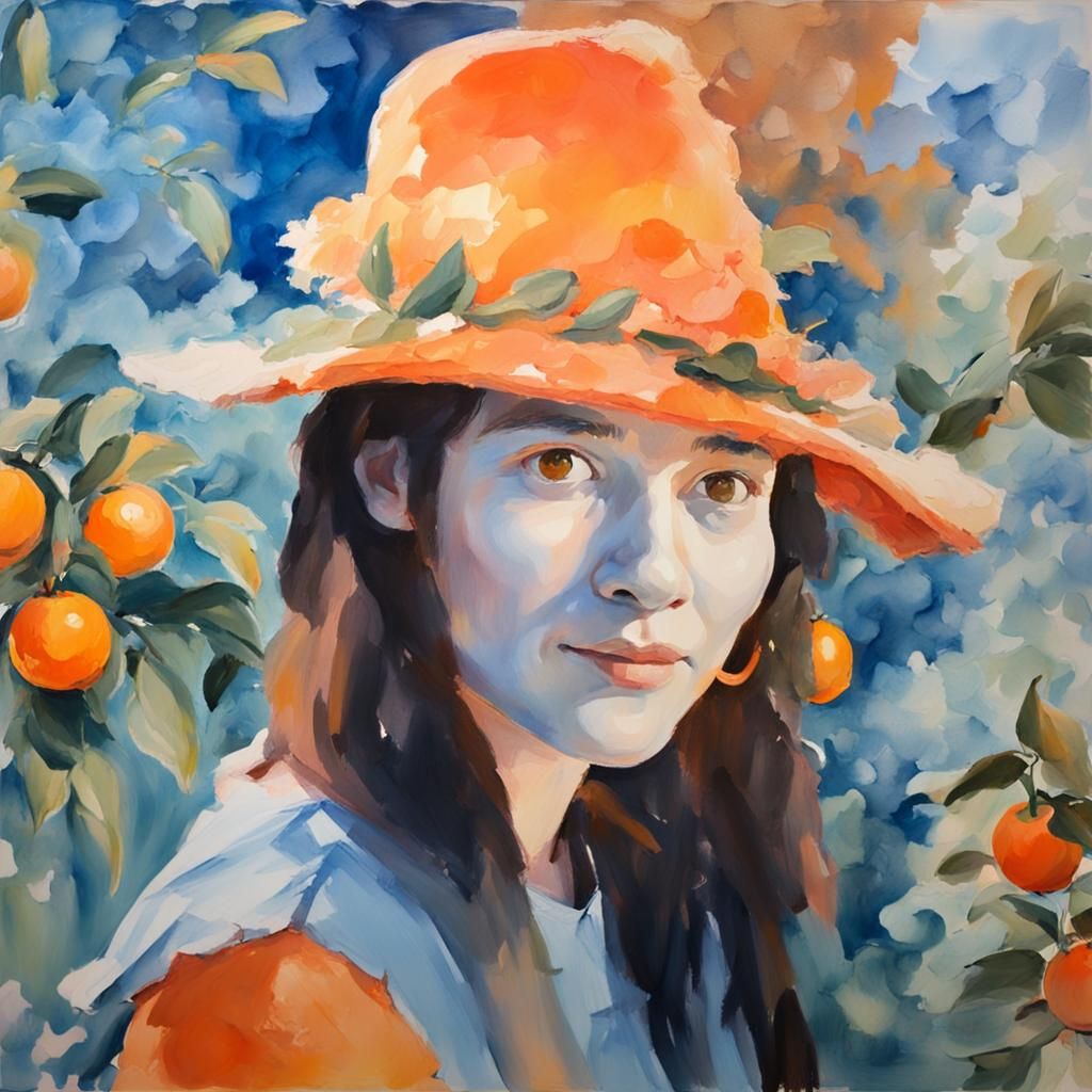 Orange and Blue Gouache Painting with Thick Brushstrokes