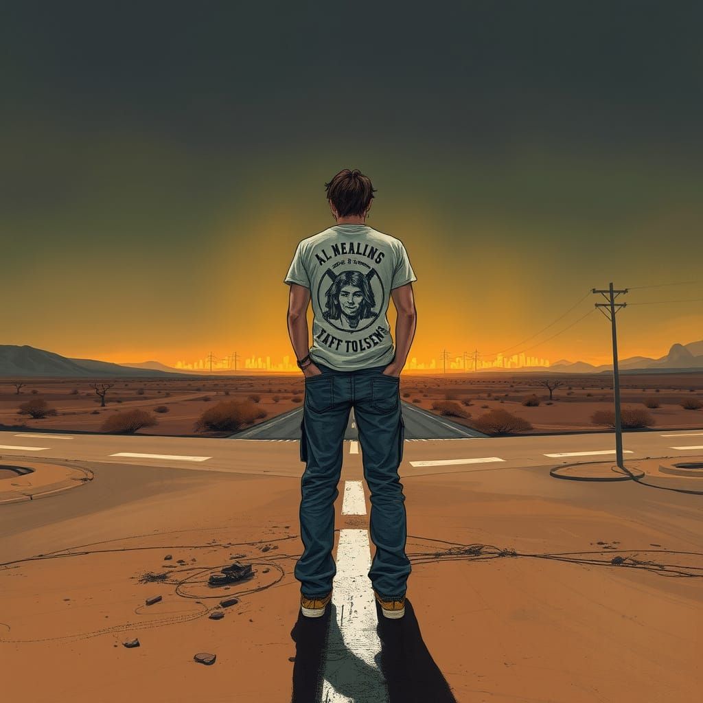Desolate Crossroads: Digital Art Inspired by Ash Thorp