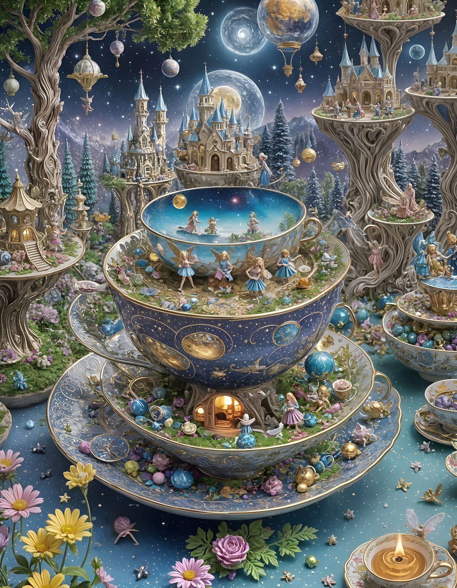 Hyperrealistic Cosmic Scene in a Teacup