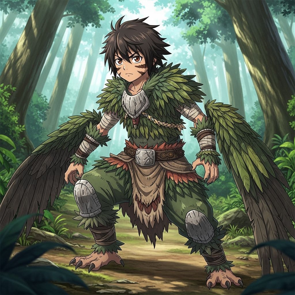 Feral Jungle Warrior in Anime Style