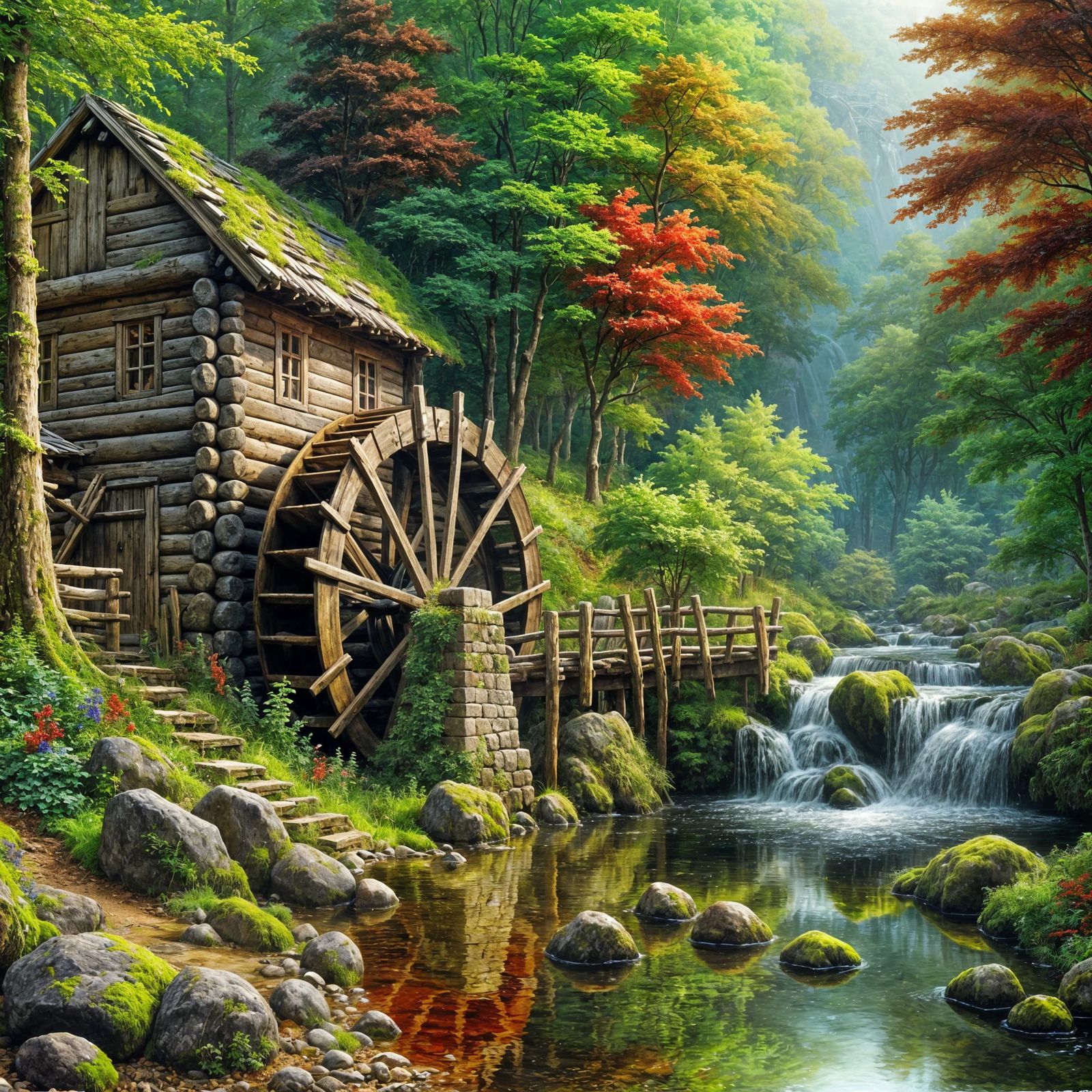Rustic Watermill in Autumnal Forest Landscape