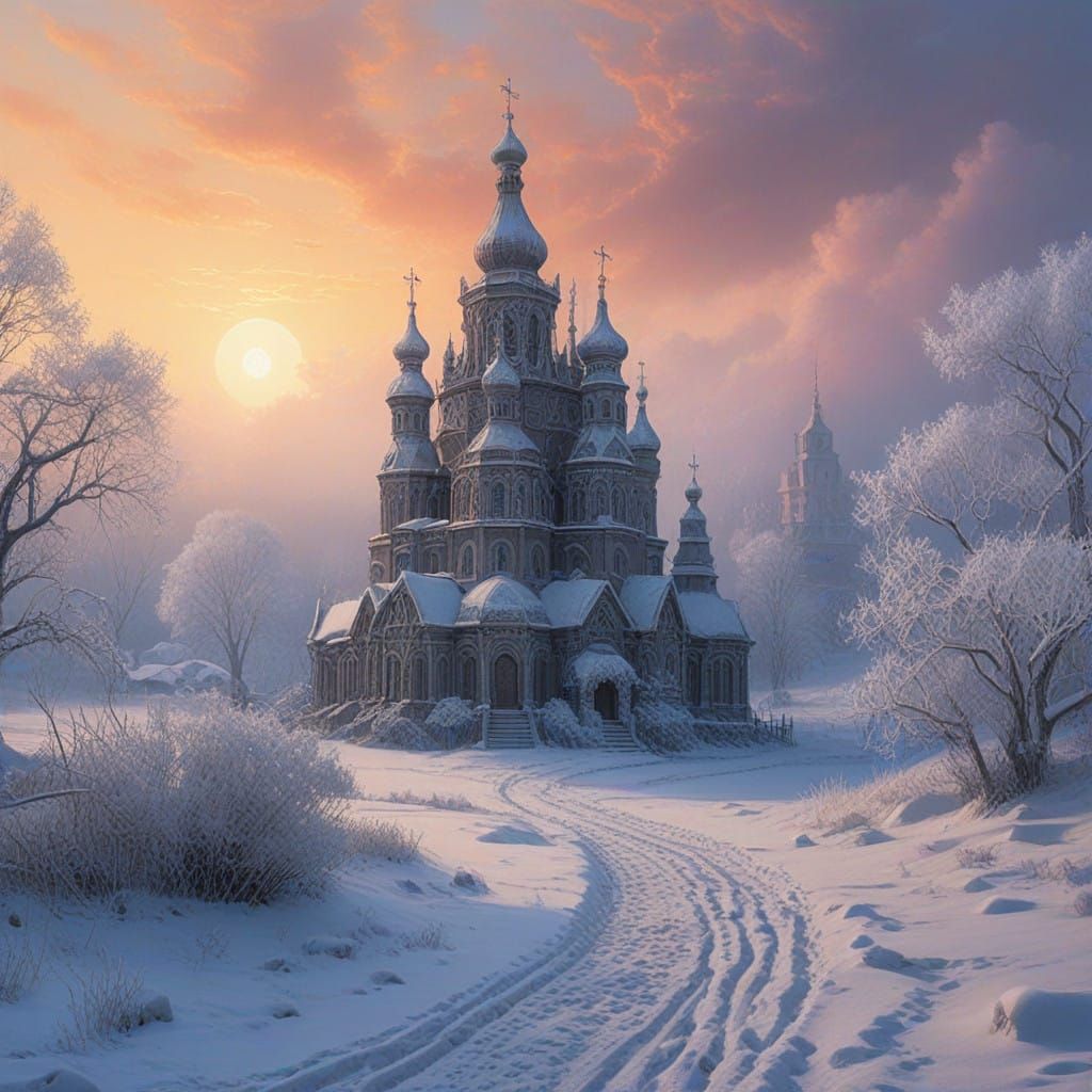 Enchanted Snowy Village in Ethereal Light