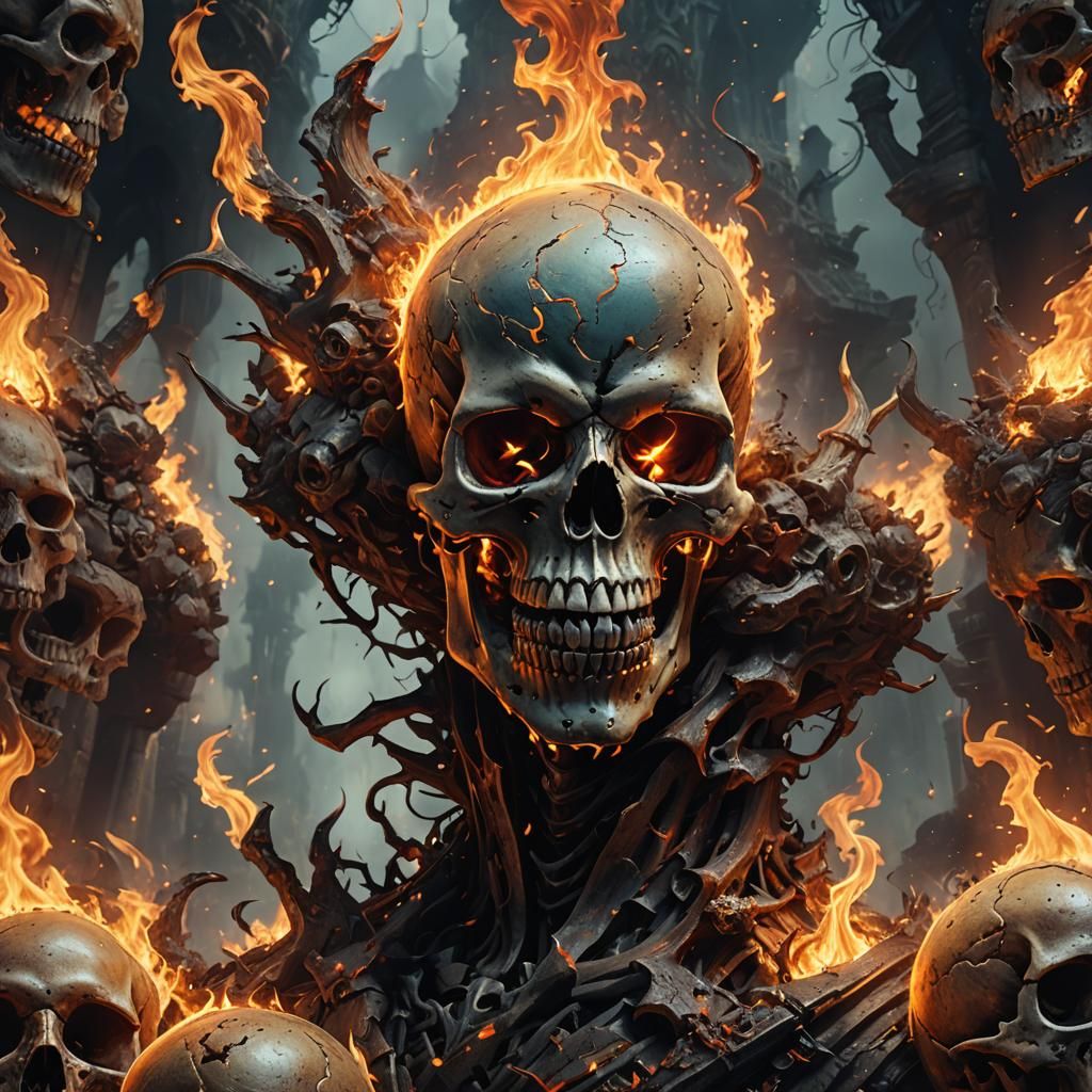 Fiery Skull: Detailed Fantasy Concept Art
