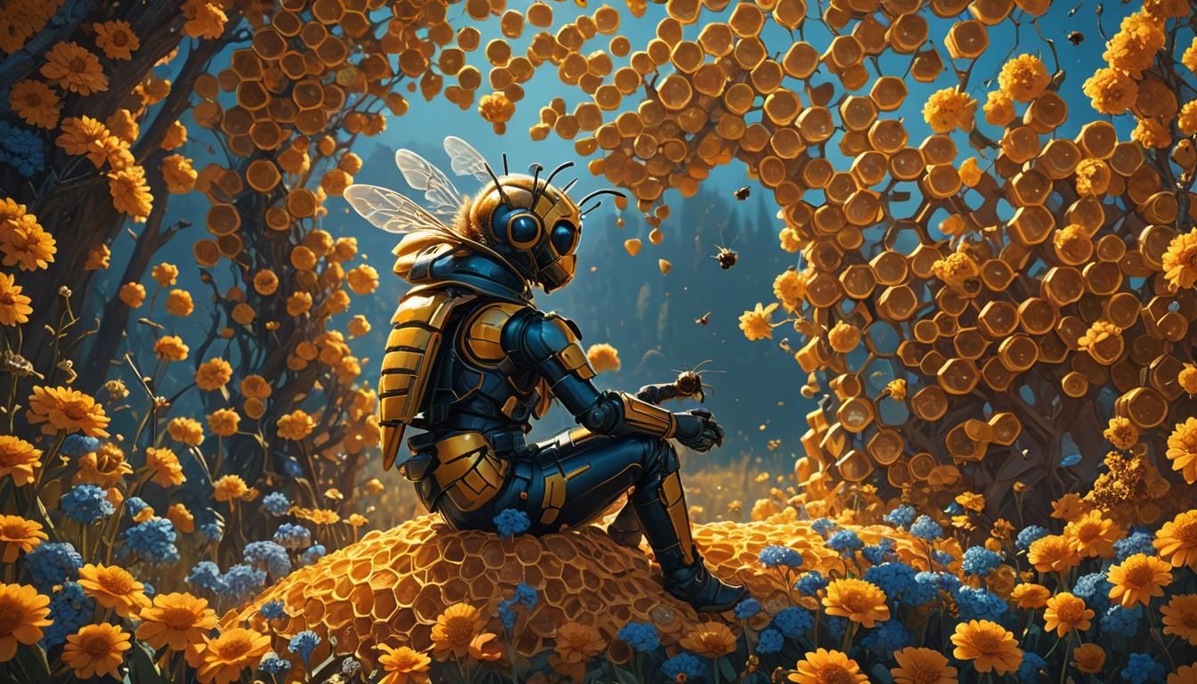 Bee Crafts Heart on Honeycombs: Fantasy Concept Art
