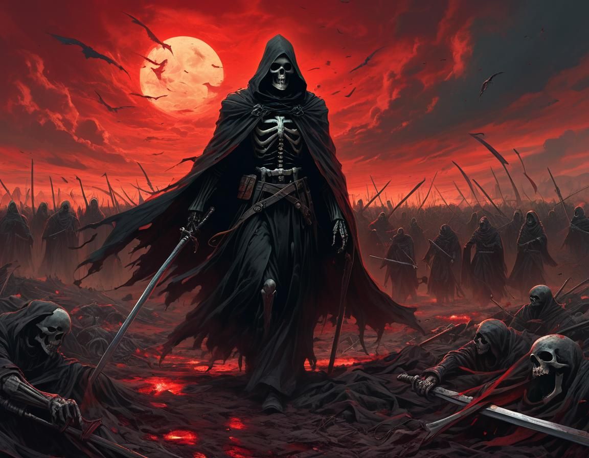 Grim Reaper on Battlefield: Dark Fantasy Art