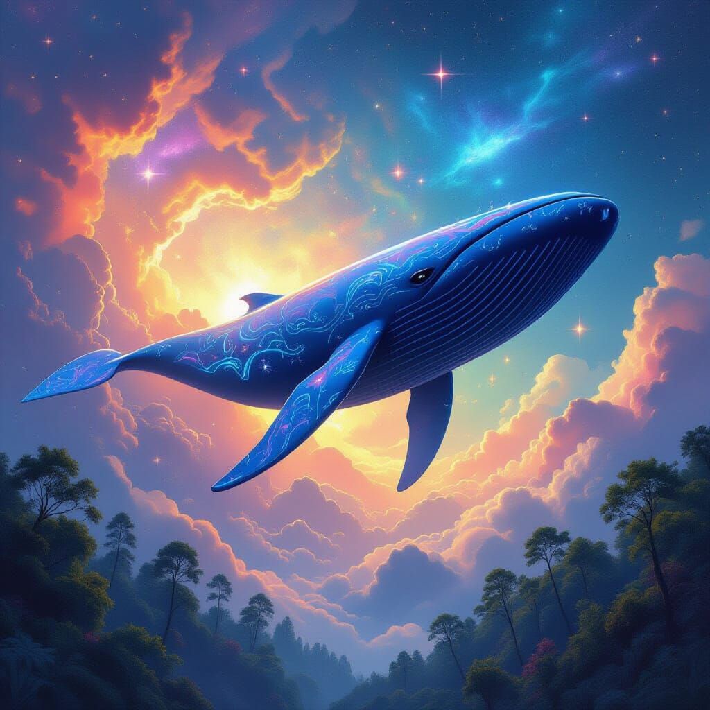 Sky Whale Gliding Through Nebula, Concept Art